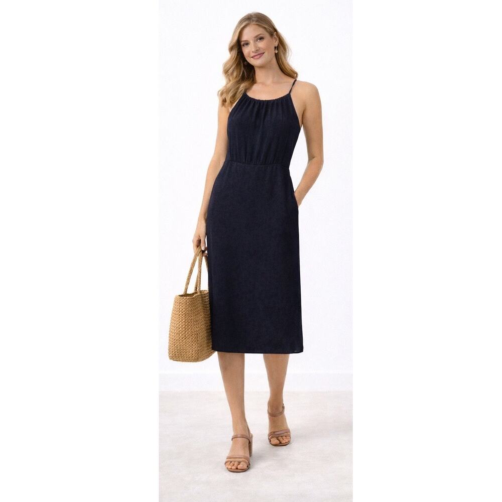 Banana Republic Navy Midi Dress Size 8 Sleeveless Lined Classic Elegant